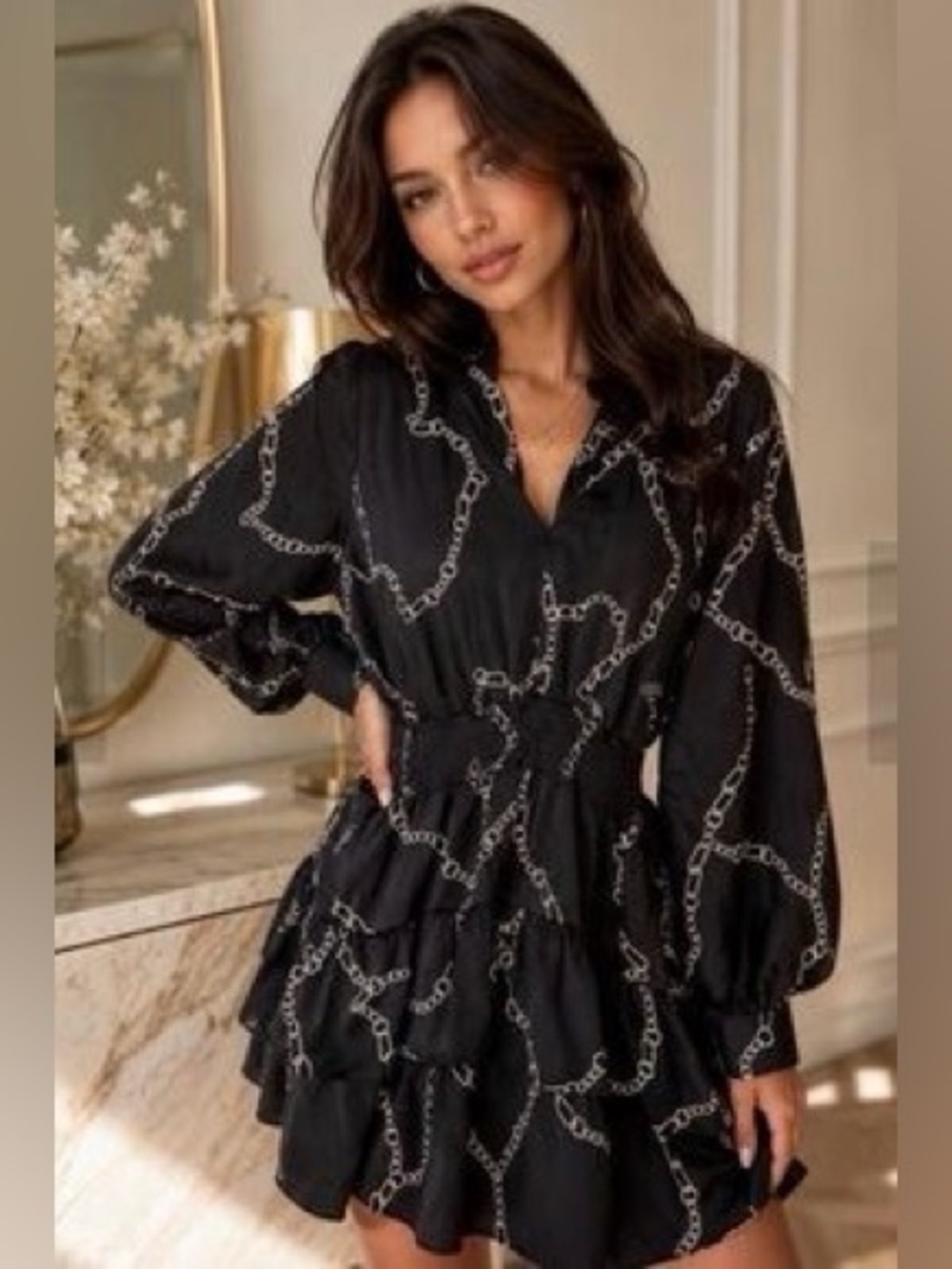 ZARA CHAIN PRINT DRESS Black/Pink Size S
